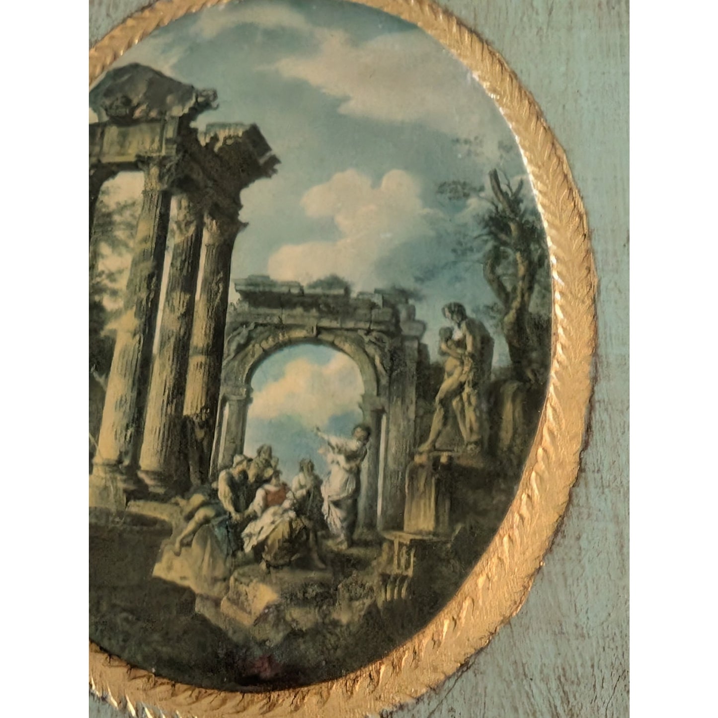 Pair of Antique Florentine Made in Italy Wall Plaques Prints of Roman Ruins