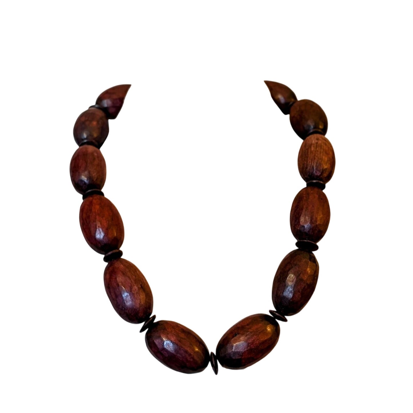 Vintage Chunky Hand Carved Oblong Wood Beaded Tribal Vibe 20" Necklace