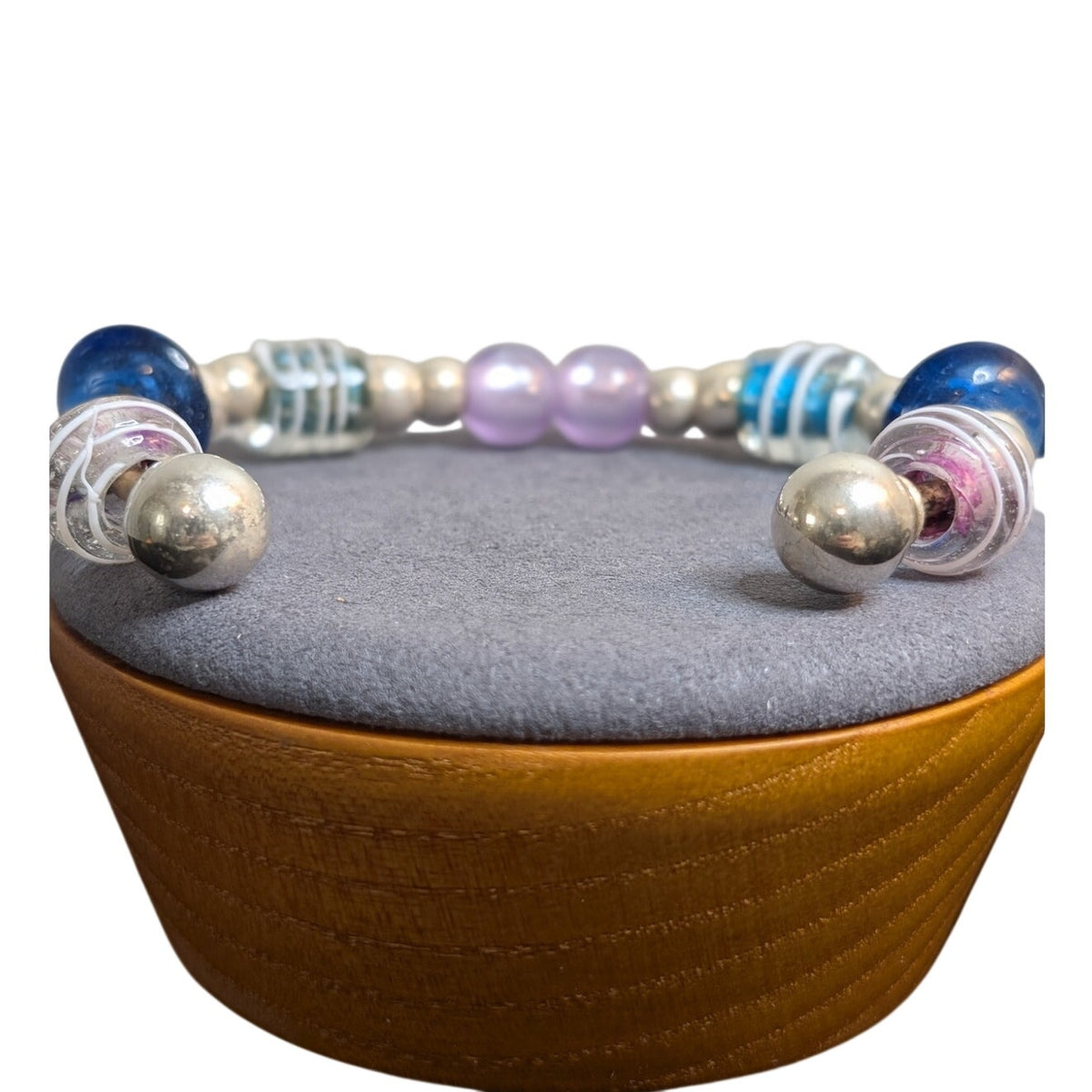 Art Glass 925 Sterling Bead Ball Cuff Bracelet