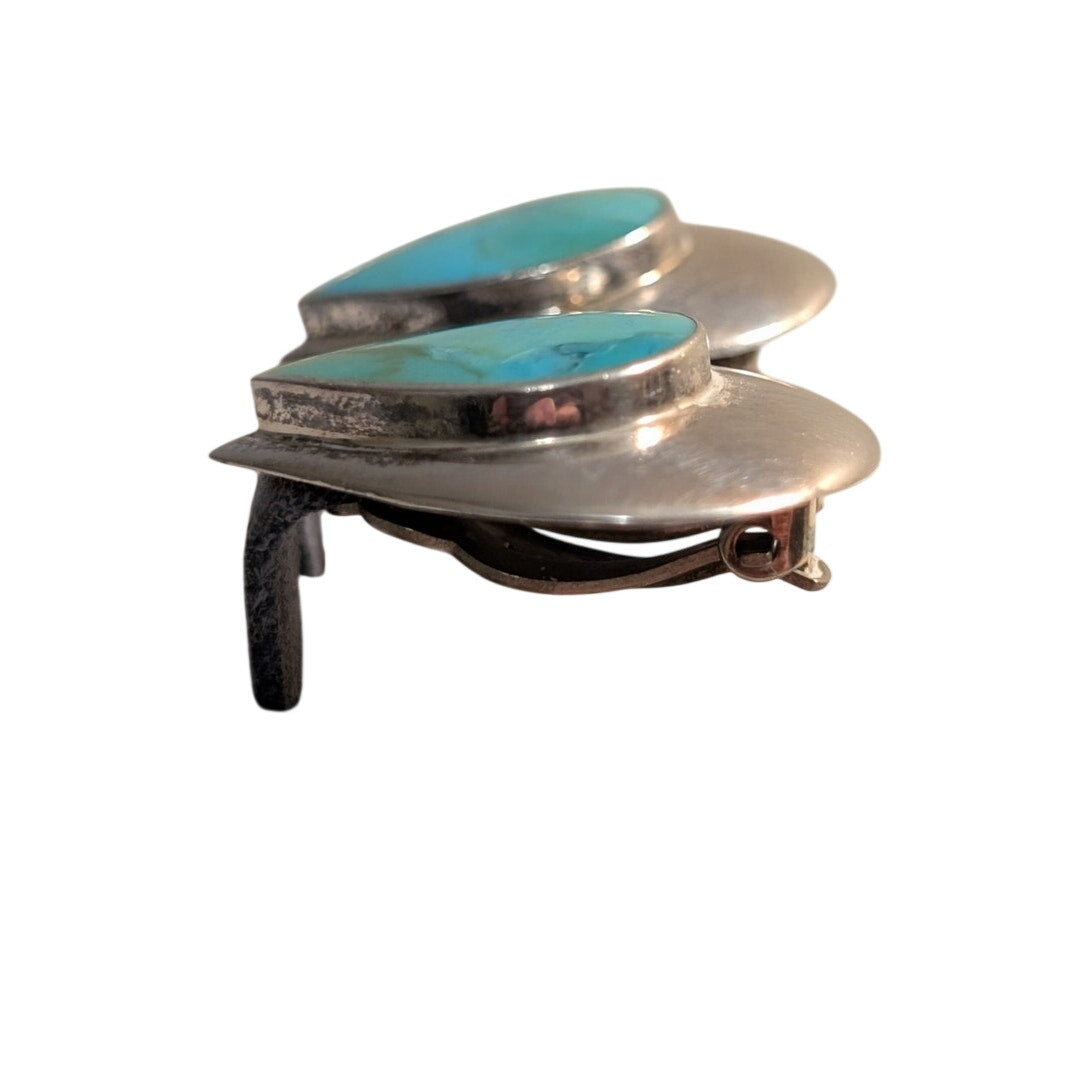 Vintage Turquoise Sterling Silver Teardrop Clip On Earrings