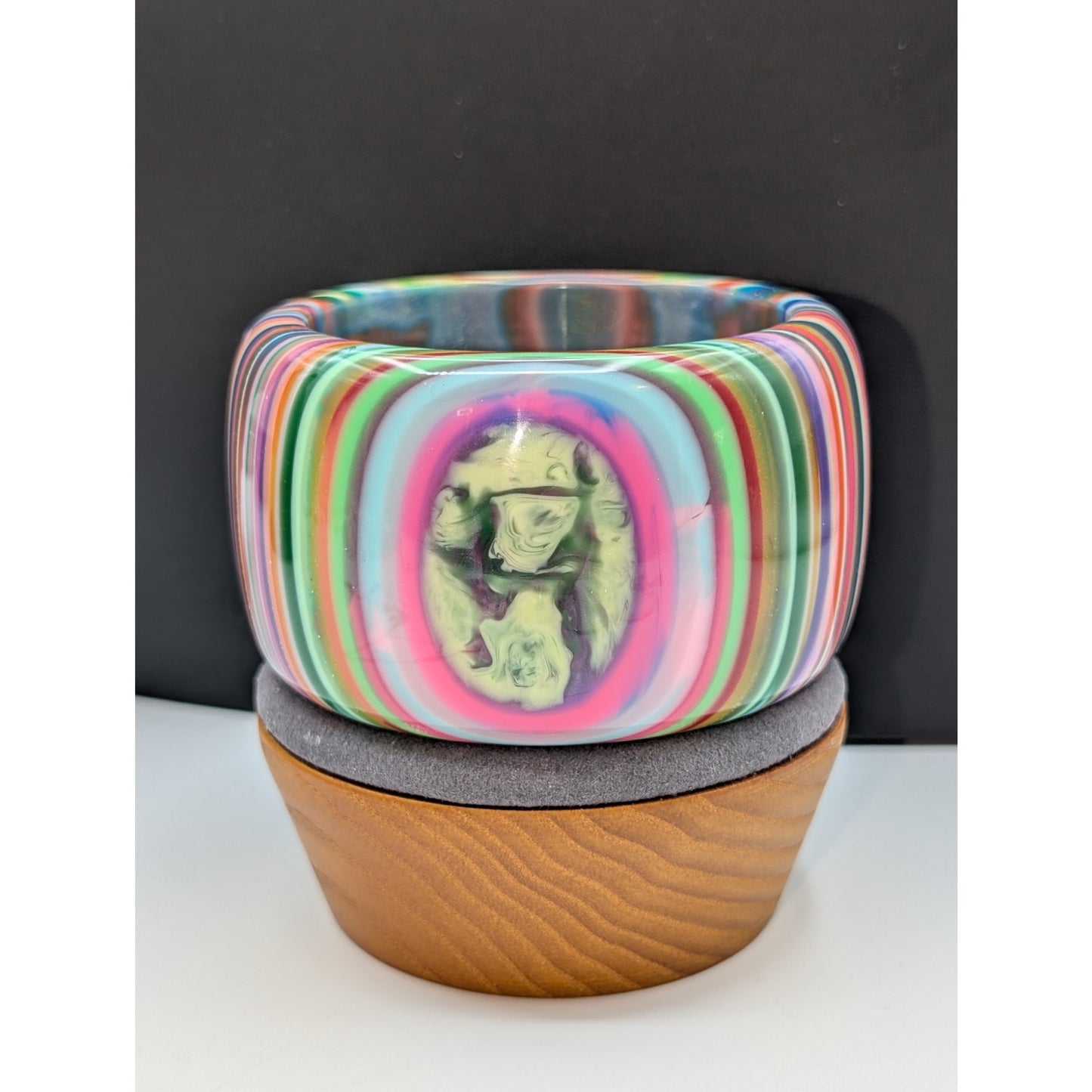 Carlos Sobral, Brazil, RARE! Signed Wide Rainbow Stripe Resin Bangle Bracelet