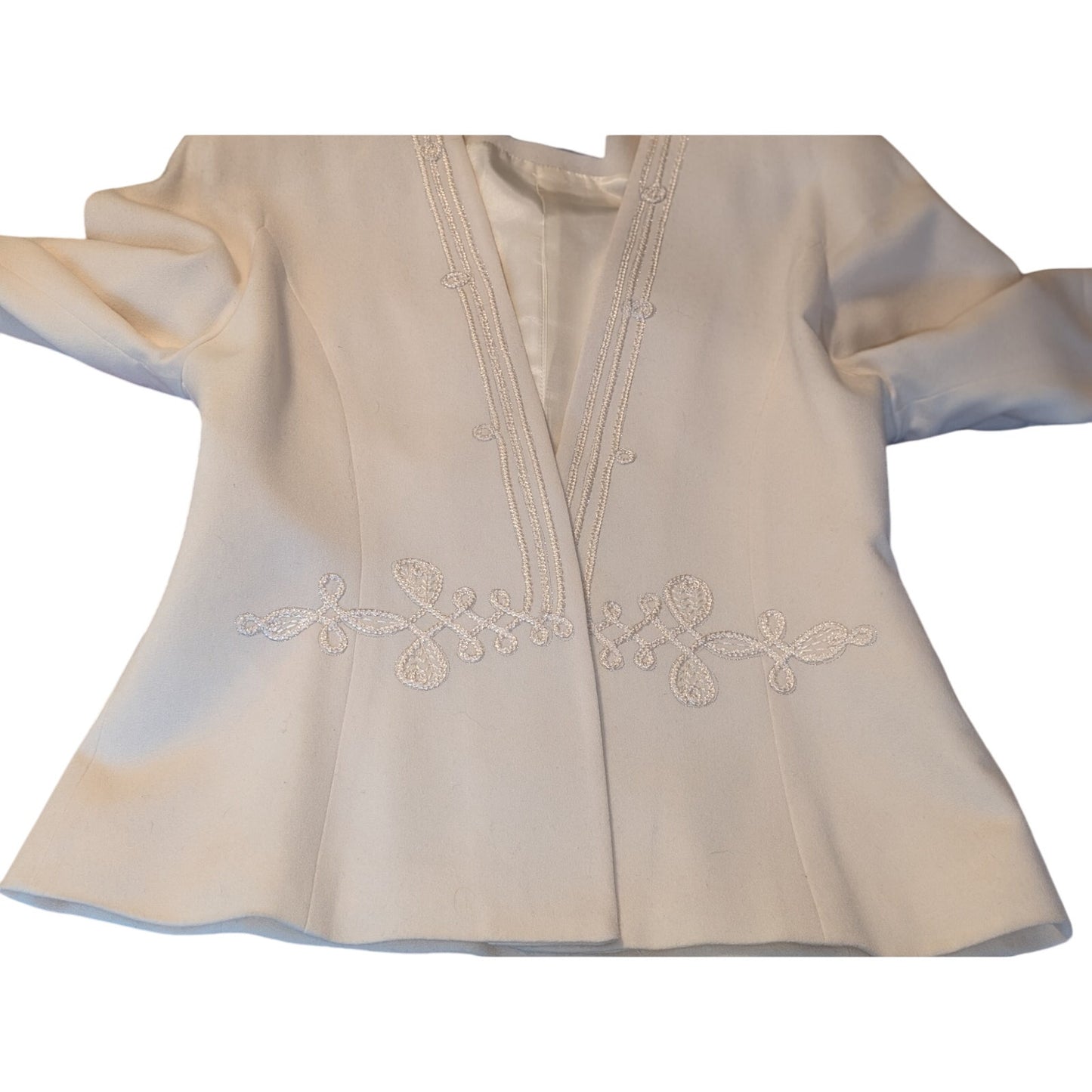 Vintage Linda Allard for Ellen Tracy Cream Wool Cashmere Open Front Blazer Sz 8