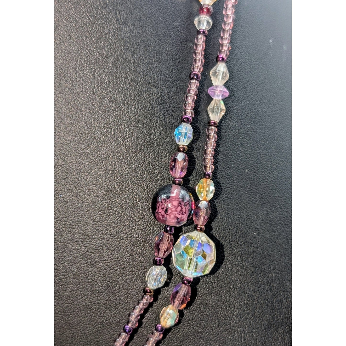 VTG Gorgeous Purple Lampwork & Glass Bead Multi-Shape Crystal 50" Long Necklace