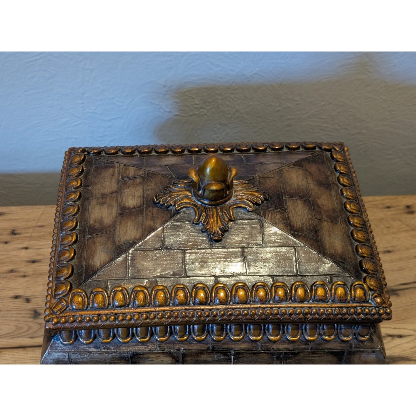 Jewelry Chest or Trinket Box Brick Pattern Removeable Lid Wood Look Resin