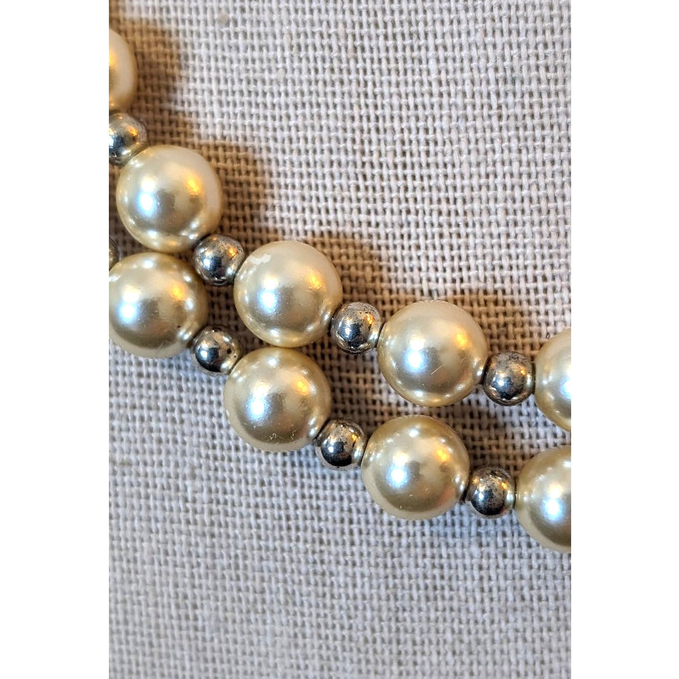 Double Strand 5mm Glass Pearls W/ Marked 925 Sterling Silver Beads and Clasp
