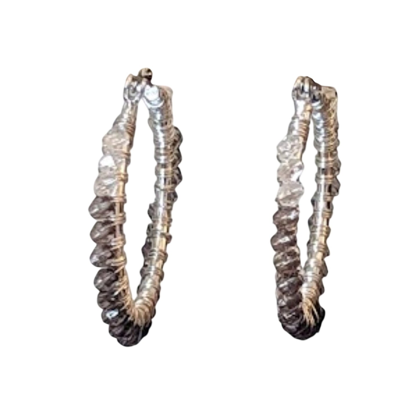 Ombre Crystal Silver Tone Hoop Earrings