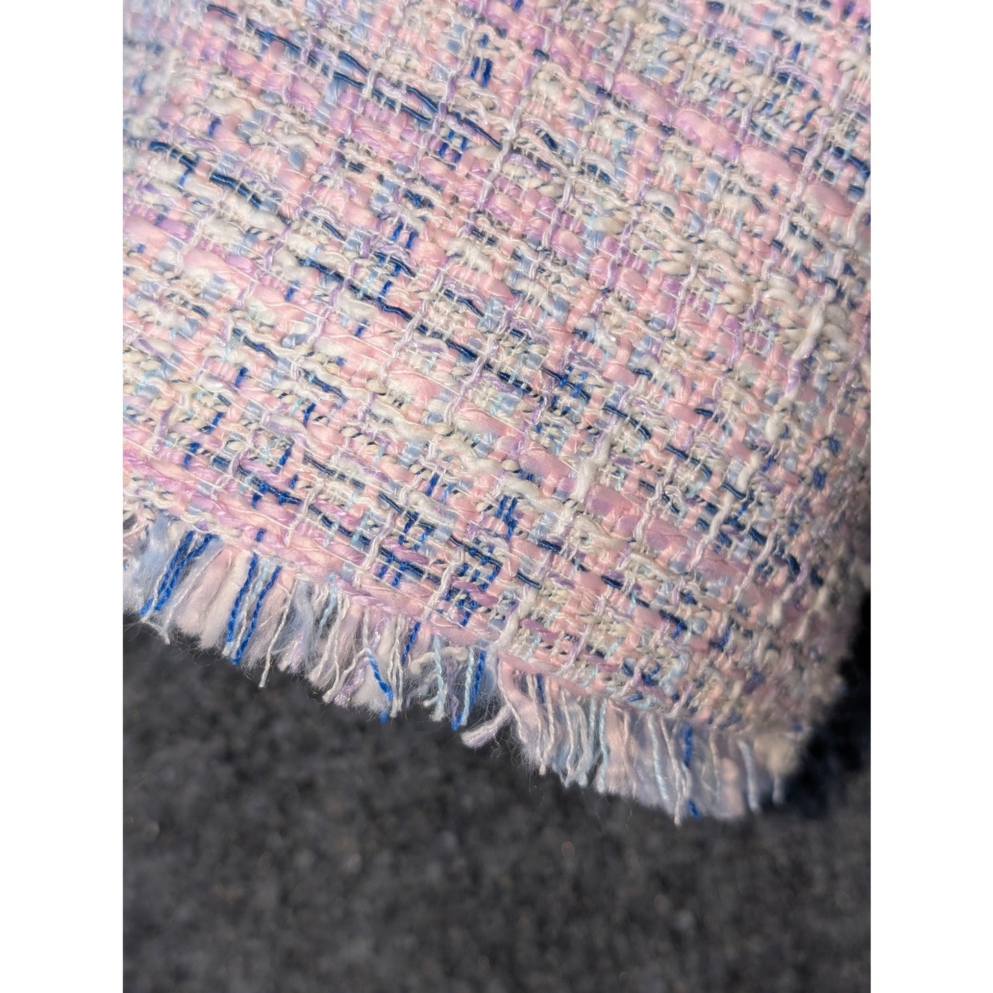 Talbots Blue Pink White Fringe Tweed Boxy 3/4 Sleeve Blazer Jacket Womens 16W