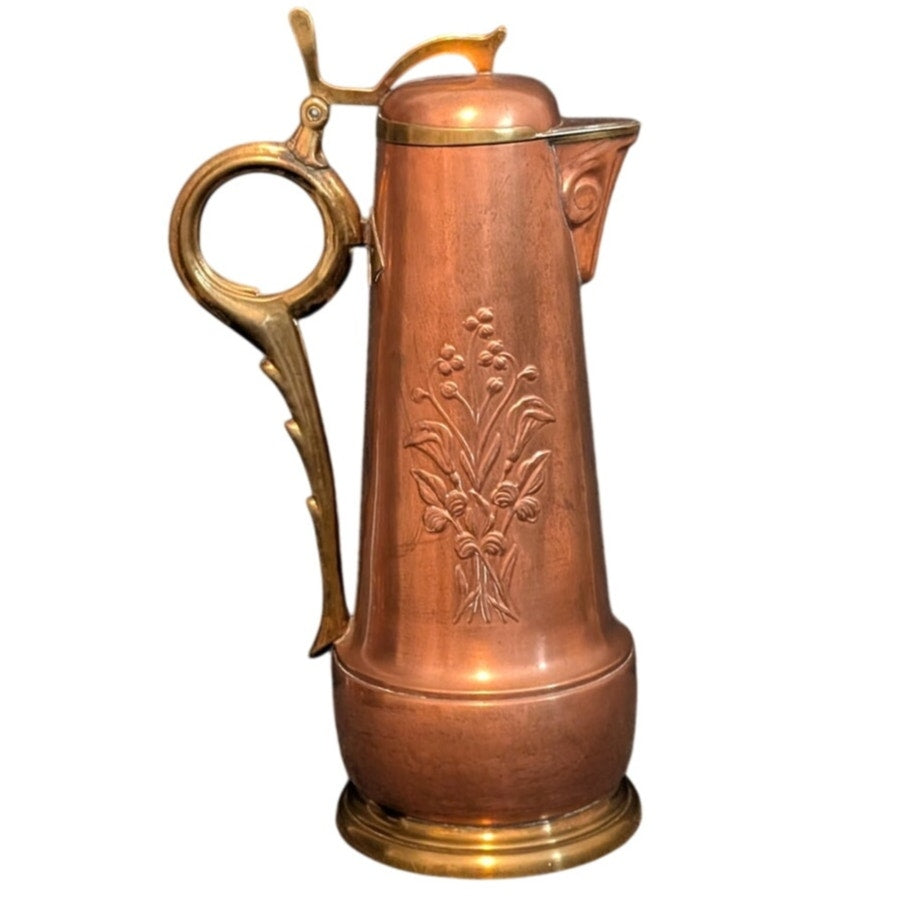 Antique Signed GBN Gebrüder Bing Nürnberg Art Nouveau Copper & Brass Claret Jug