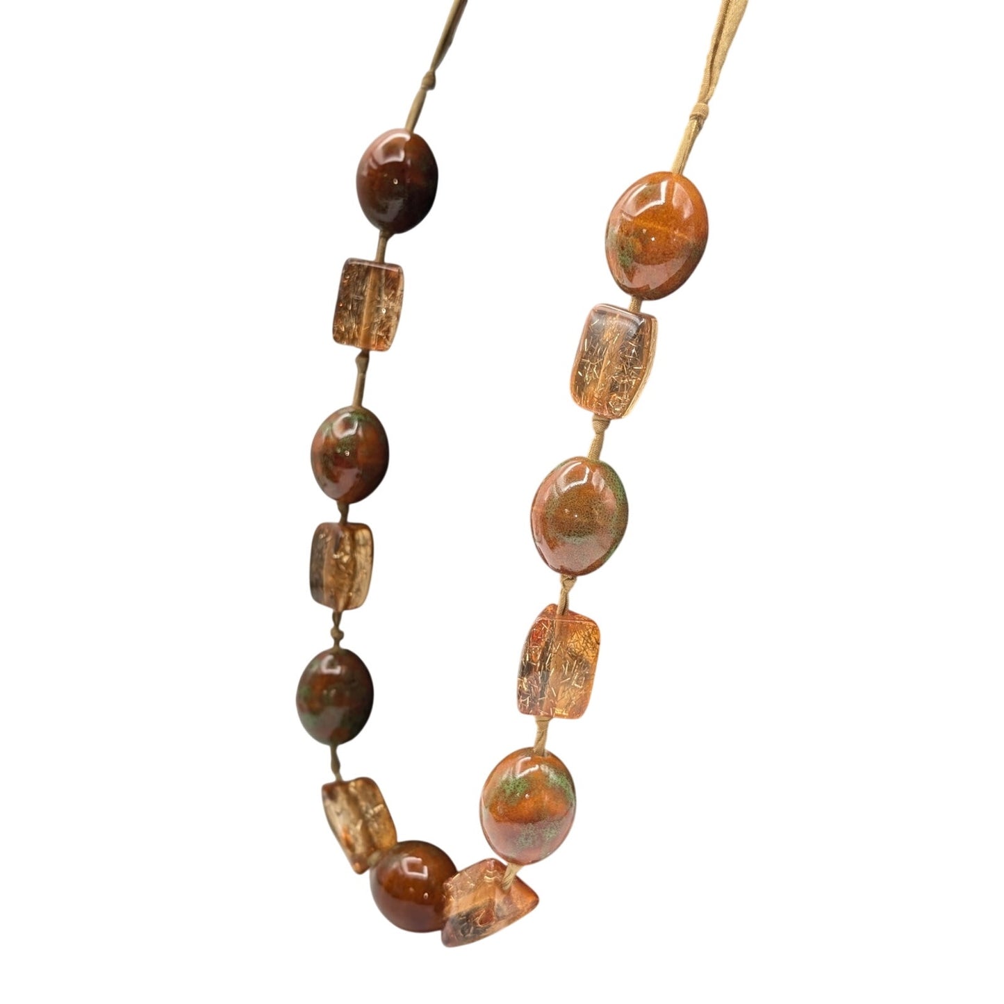 Chico's Very Chunky Heavy Ribbon Strung Glass & Lucite Bead 38"-42" Necklace