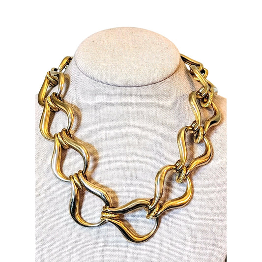 Vintage Chunky Equestrian Chain Link Necklace W/ Toggle Clasp
