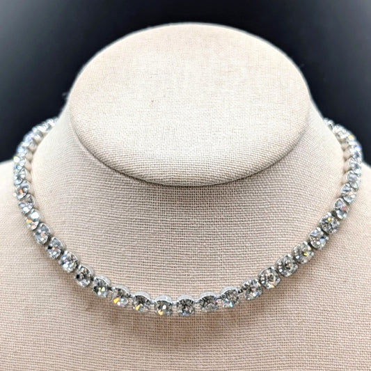 Vintage 12mm Rhinestone Silver Tone 12"-15" Choker Necklace