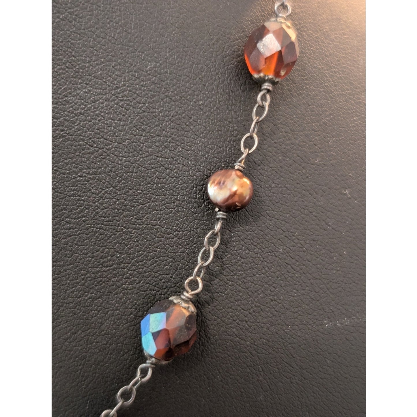 Vintage 925 Sterling Red/Brown AB Crystal Copper Pearl Bead 16"-18" Choker