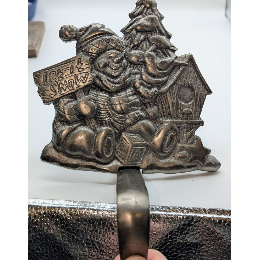 Christmas Let it Snow Christmas Tree Silver Cast Iron Heavy Stocking Hanger