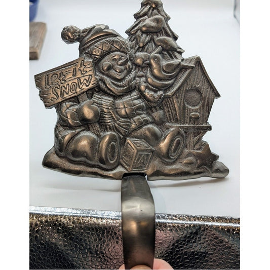 Christmas Let it Snow Christmas Tree Silver Cast Iron Heavy Stocking Hanger
