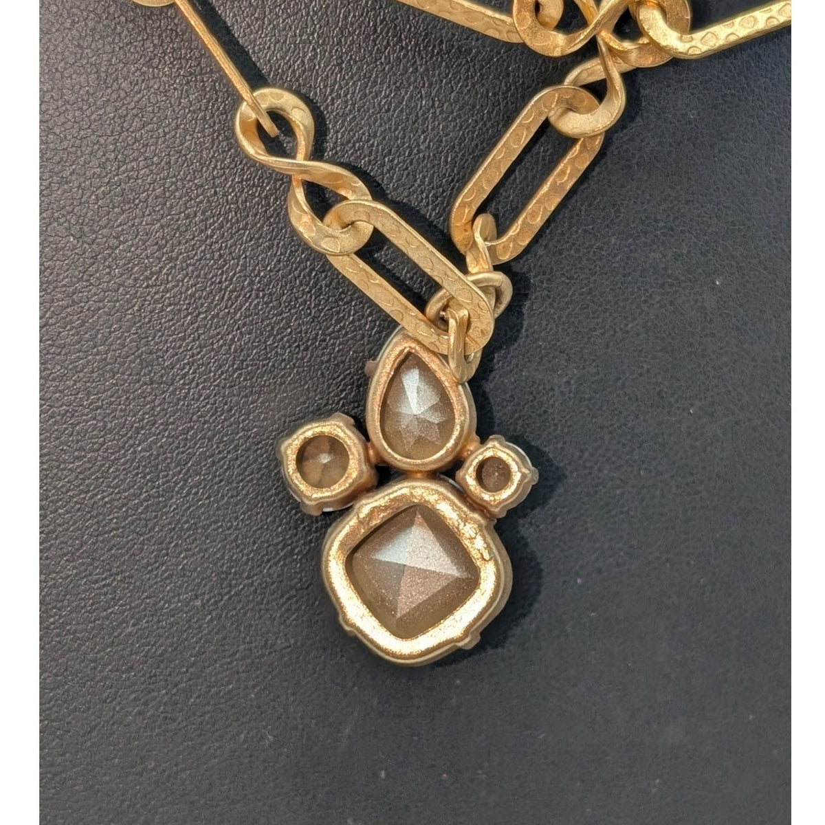 Catherine Popesco France 2 Strand Gold Tone Chain Rhinestone Pendant Necklace