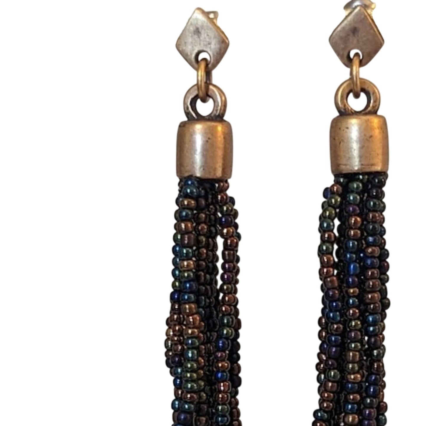 NWOT Chico's Metallic Seed Bead Tassel Brushed Gold Pierced Earrings