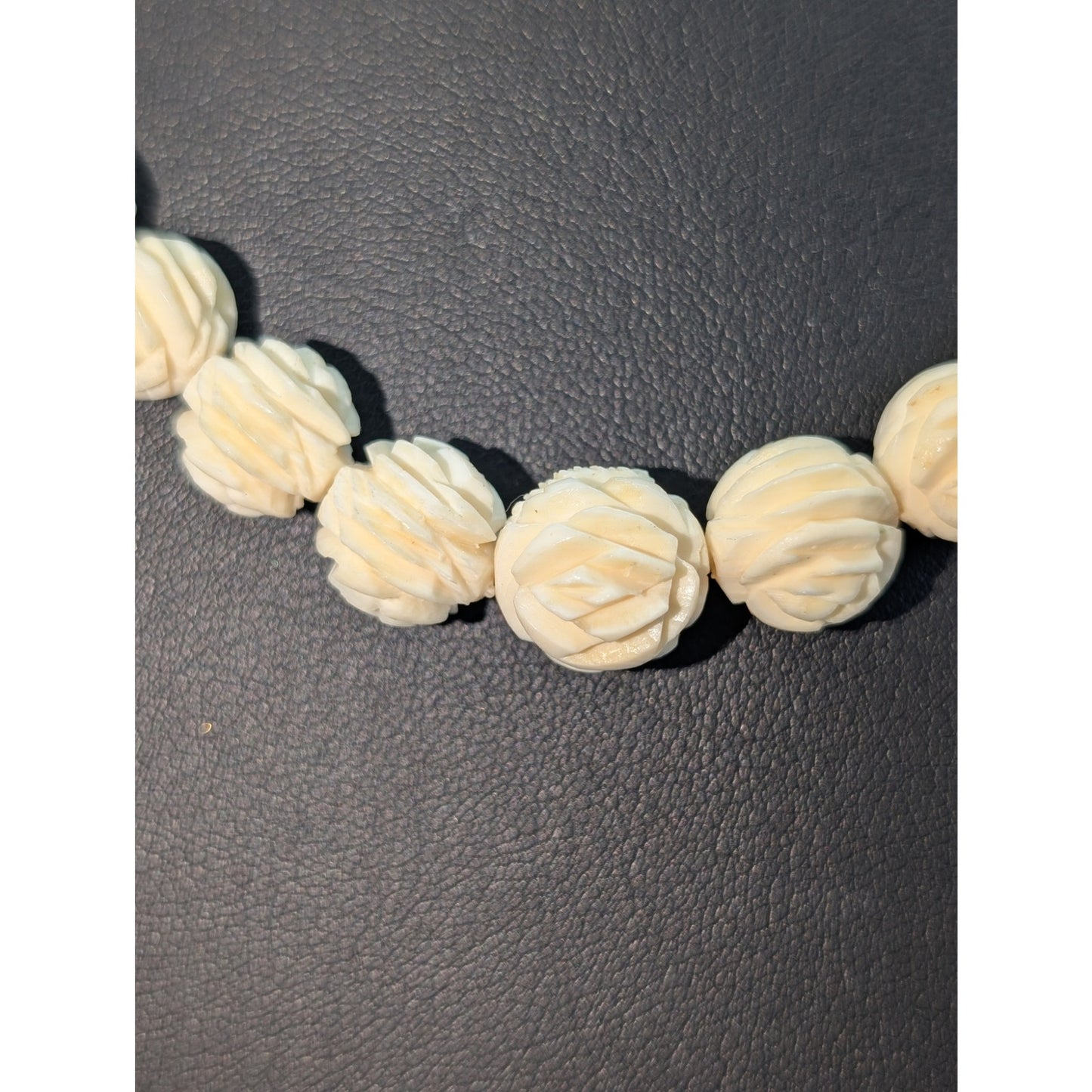 Antique Carved Celluloid Art Deco Graduated Bead 18.75" Necklace W/ Screw Clasp