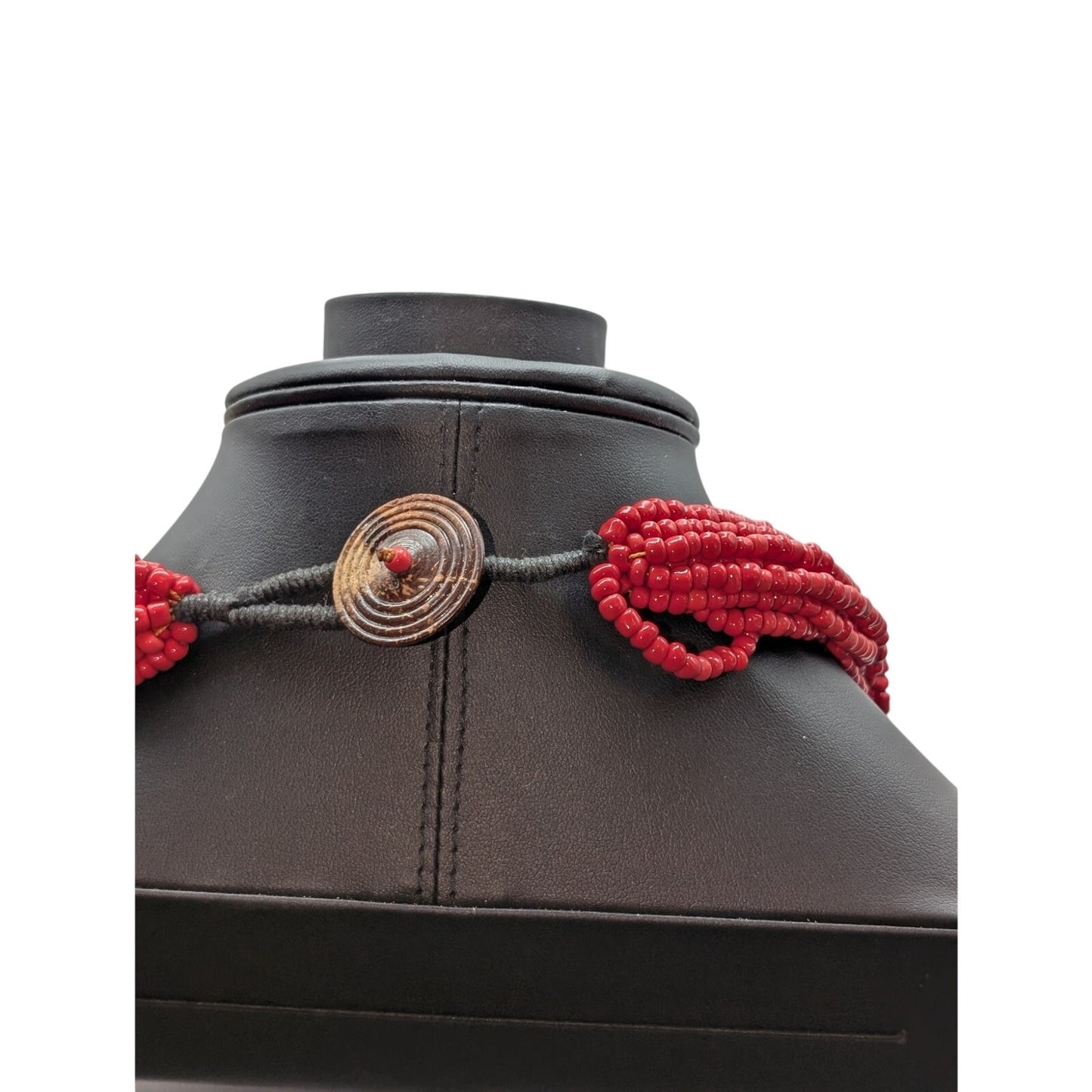 Vintage Tribal Multi-Strand Red Glass Bead Torsade Button Clasp 26" Necklace