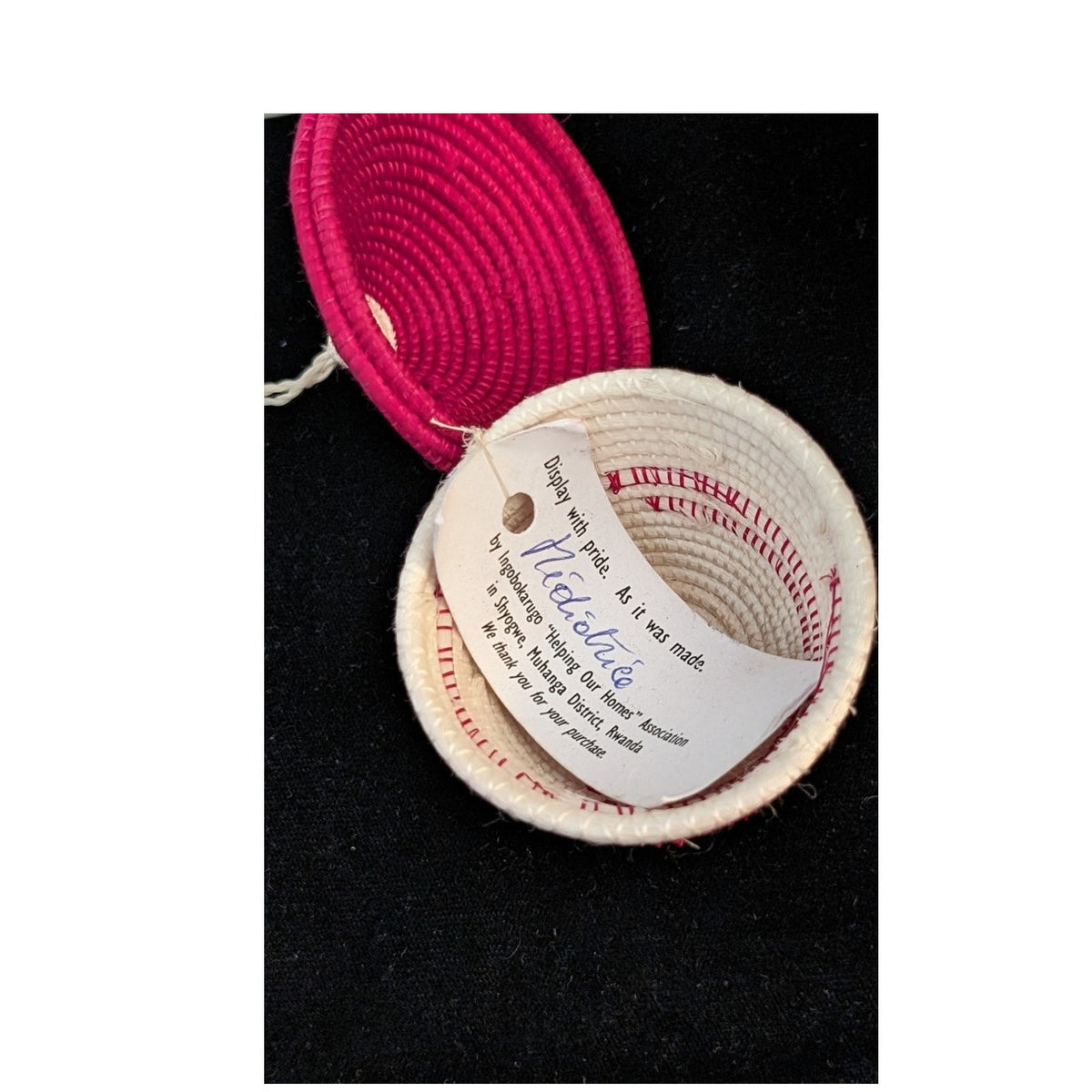 Red & Cream Tutsi Basket w/ Lid Made in Rwanda NWT