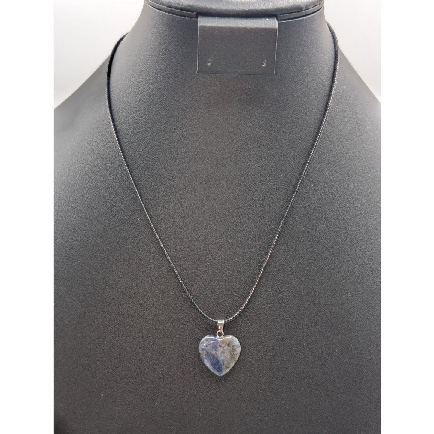 Blue Stone Heart Pendant Corded 17.75"-19" Necklace