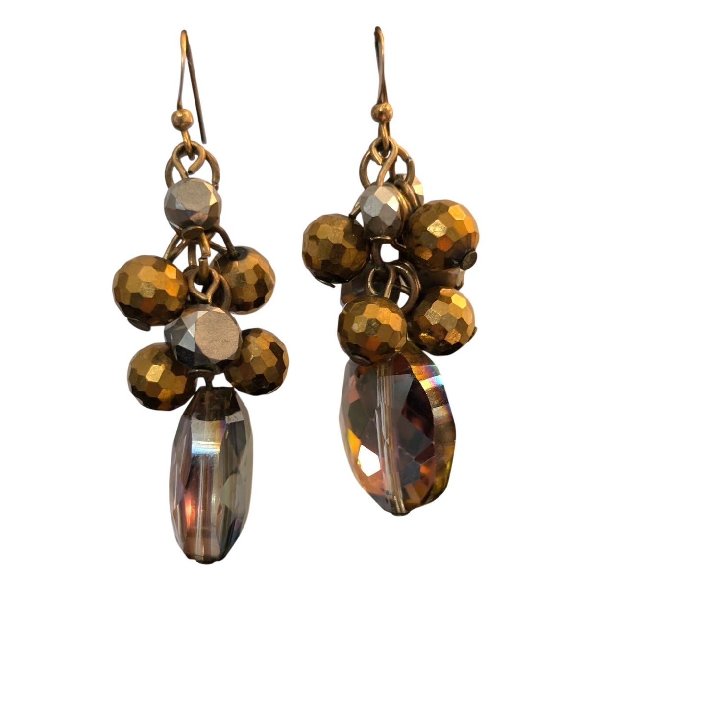 Metallic Faceted Cluster Large Faceted AB Crystal Dangle Earrings