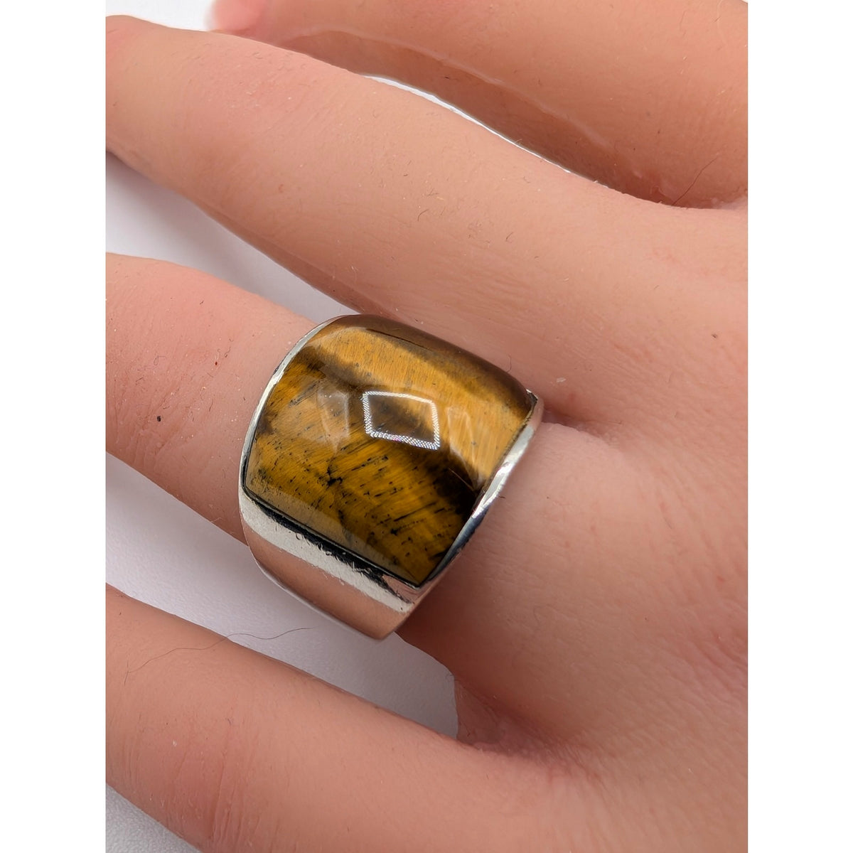 Vintage Tiger's Eye Inlay 925 Sterling Silver Ring Size 5.75