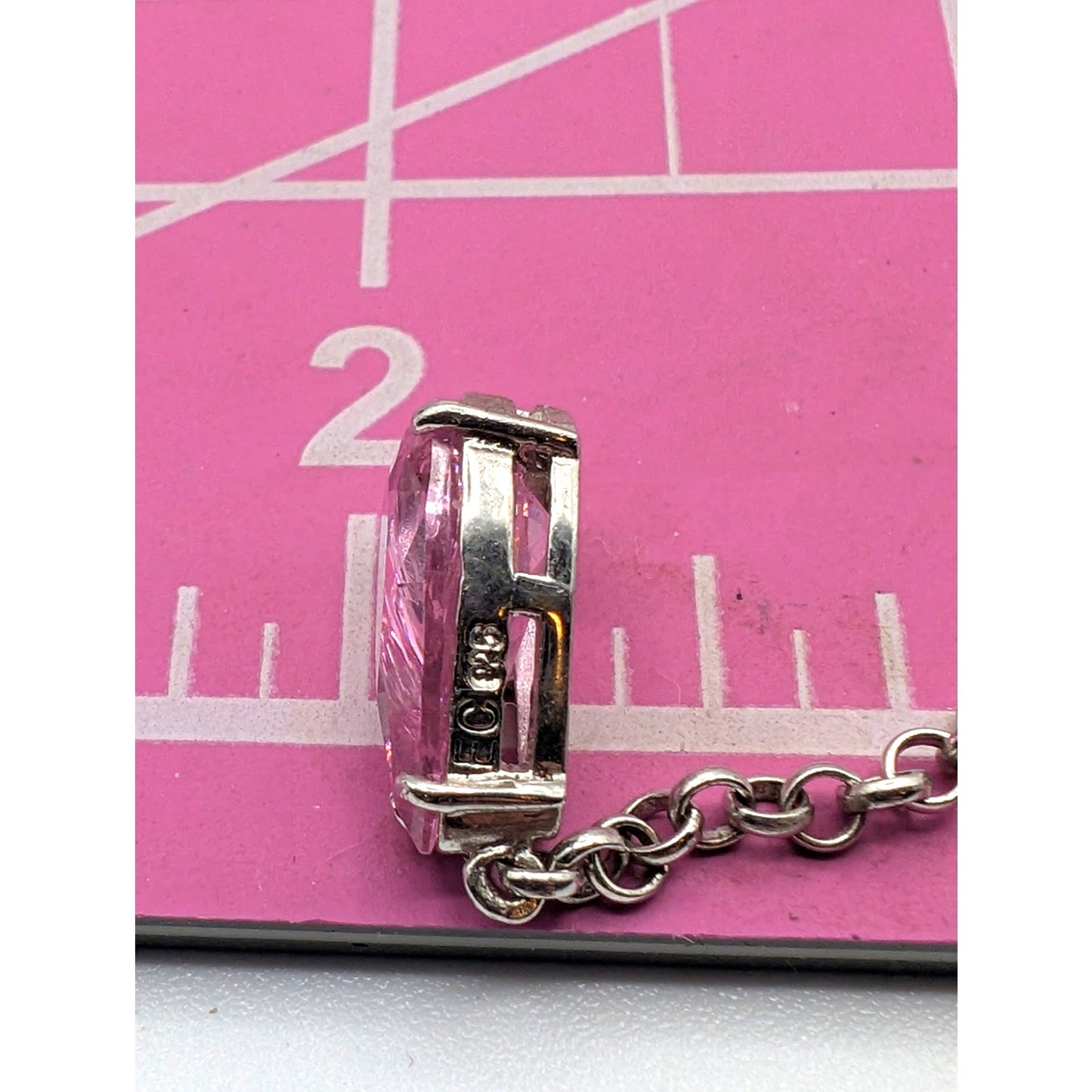 Marked EC 925 Sterling Silver Long Dangle Pink Teardrop Crystal Earrings