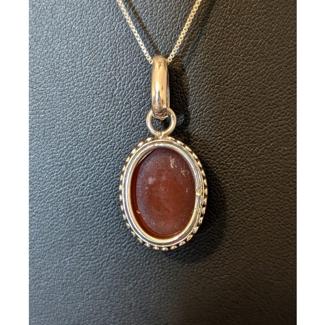 Bali Design Setting 925 Sterling Carnelian Pendant 925 Italy Box Chain Necklace