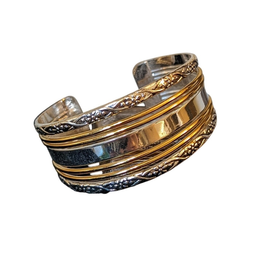 Best Two Tone Floral Border Cuff Bracelet