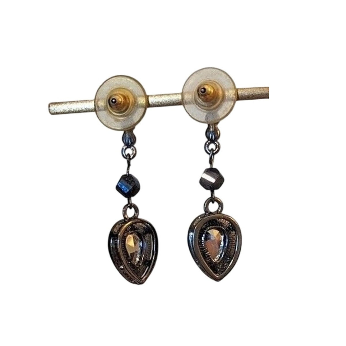 Vera Wang Blue Crystal and Rhinestone Dangle Post Gun Metal Earrings