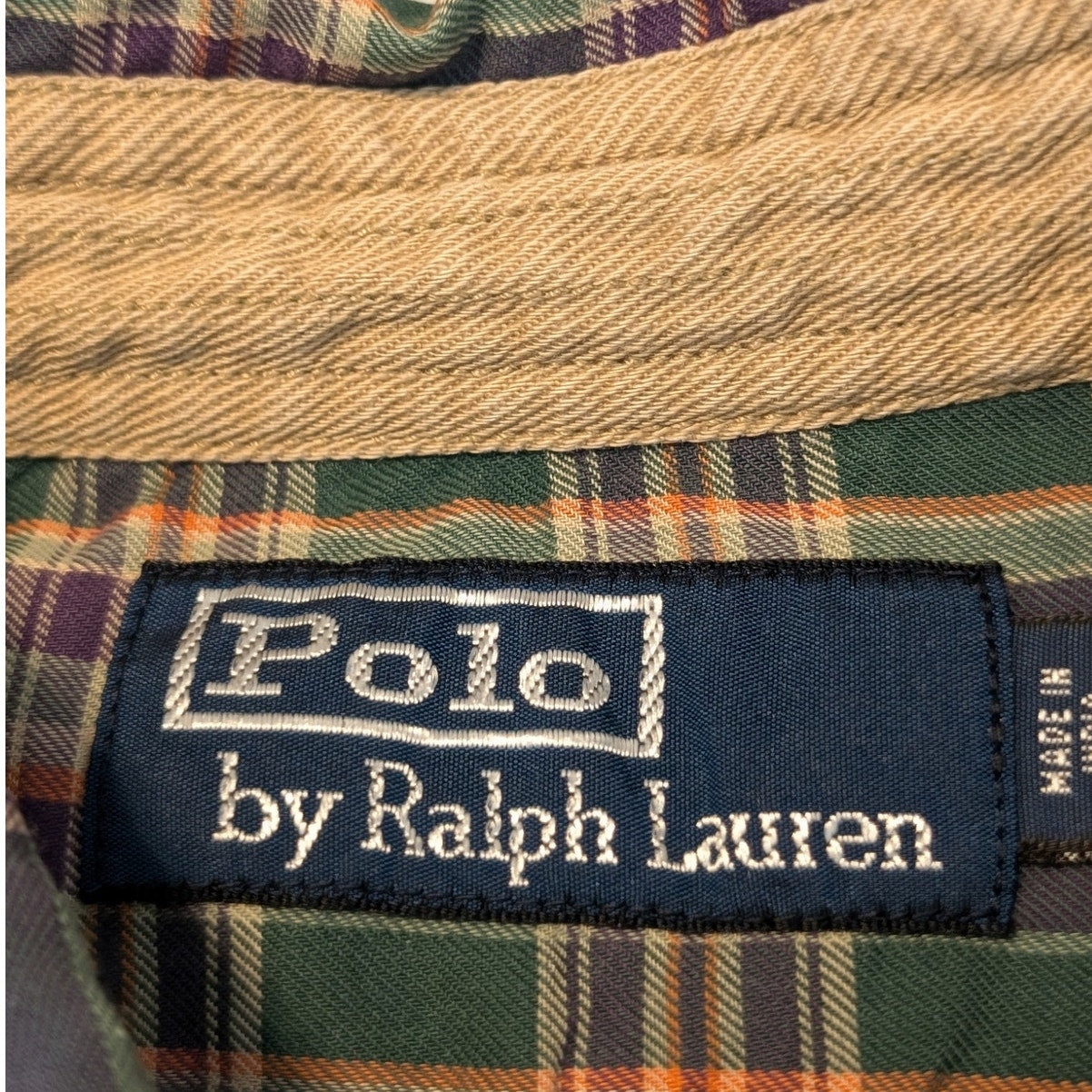 VTG Polo by Ralph Lauren Oversized Green Purple Plaid Elbow Patch Button Up Sz M