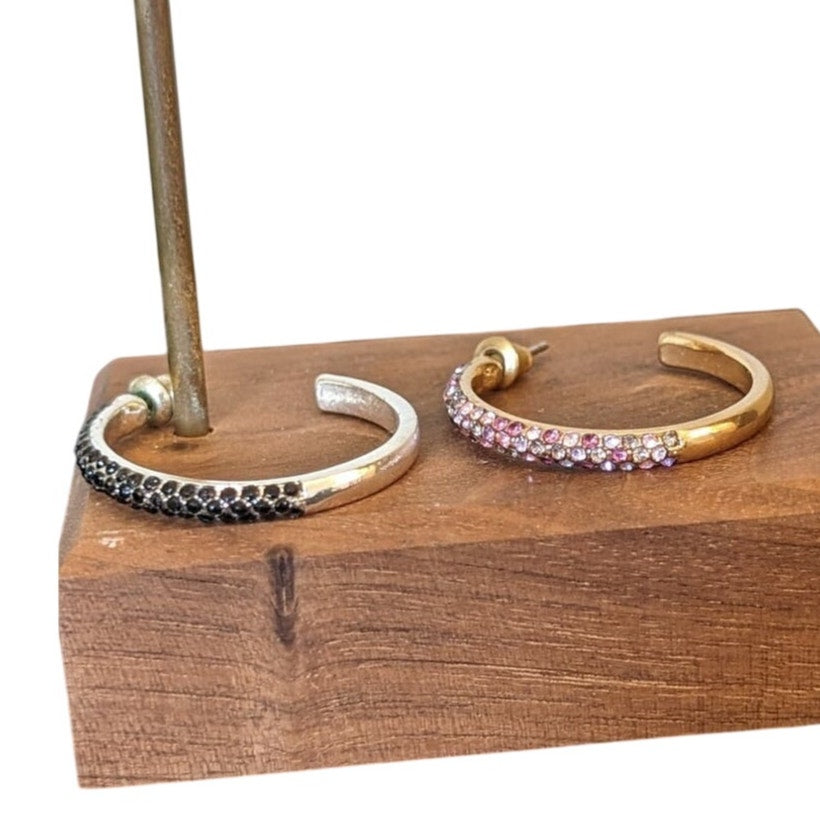 Two Pair 1" Rhinestone Encrusted Half Hoop Earrings