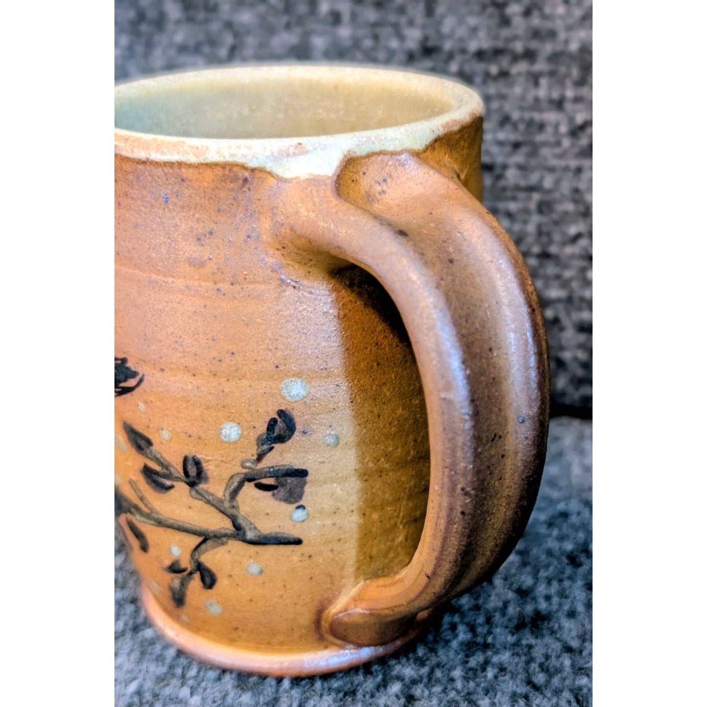 Signed Larkin Fox Pass Hand Thrown Bird on Branch Pottery Coffee Mug