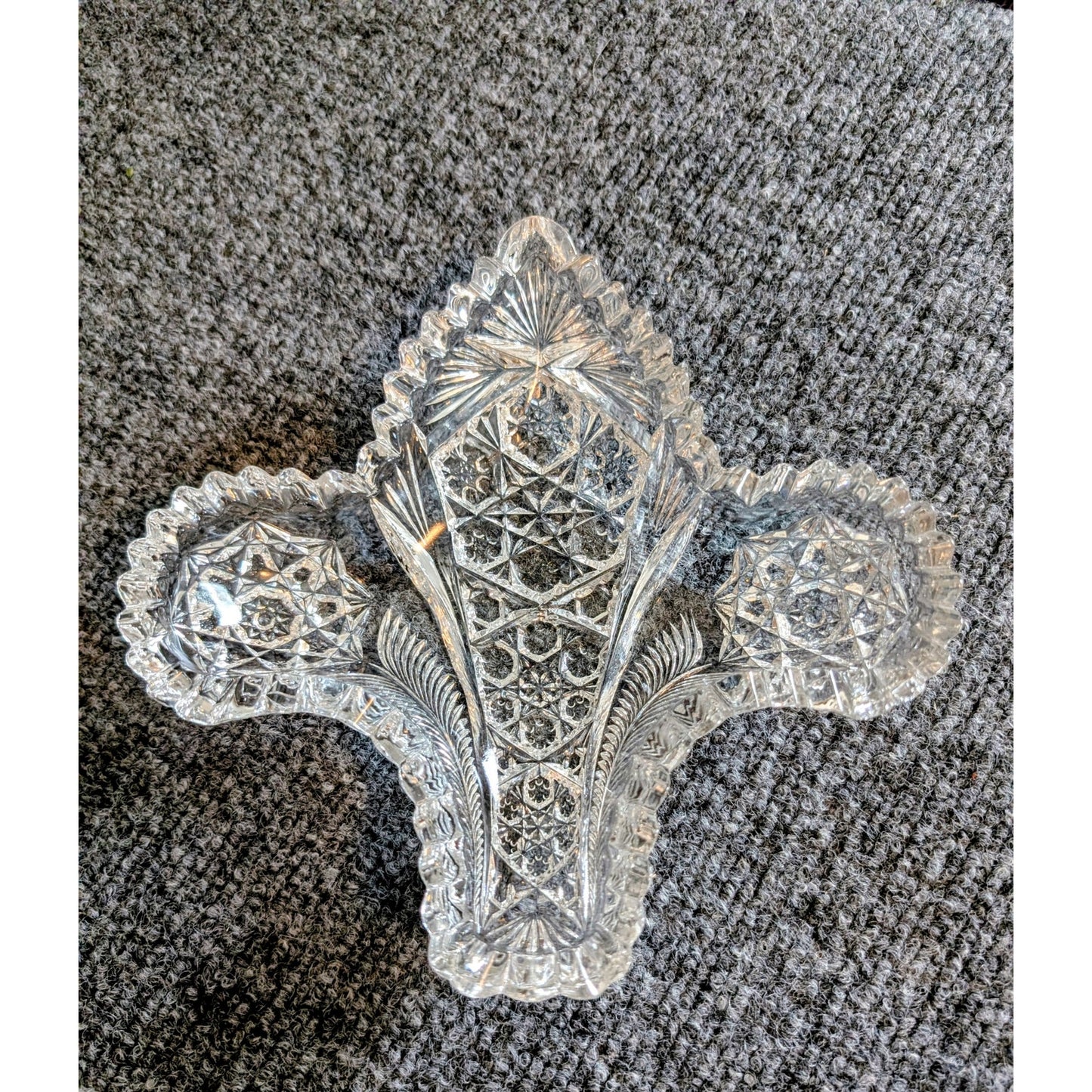 Set of 2 American Prescut Glass Fleur de Lis Candy Trinket Relish Dishes