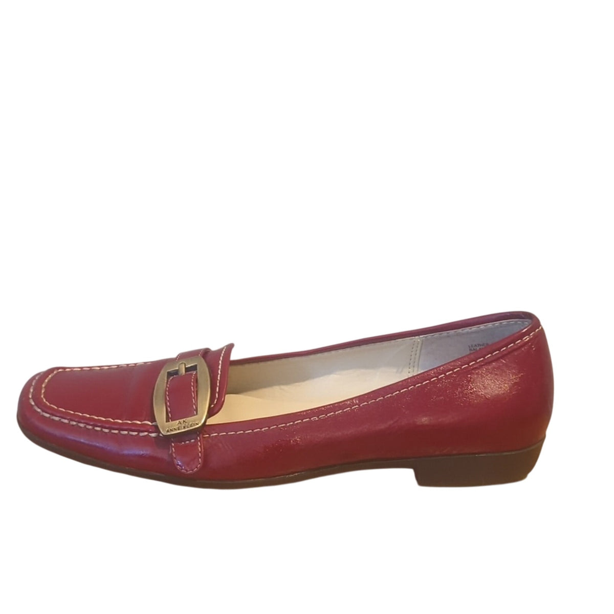 Anne Klein iflex Red Leather Topstitch Gold Hardware Loafers Women's Size 7.5N