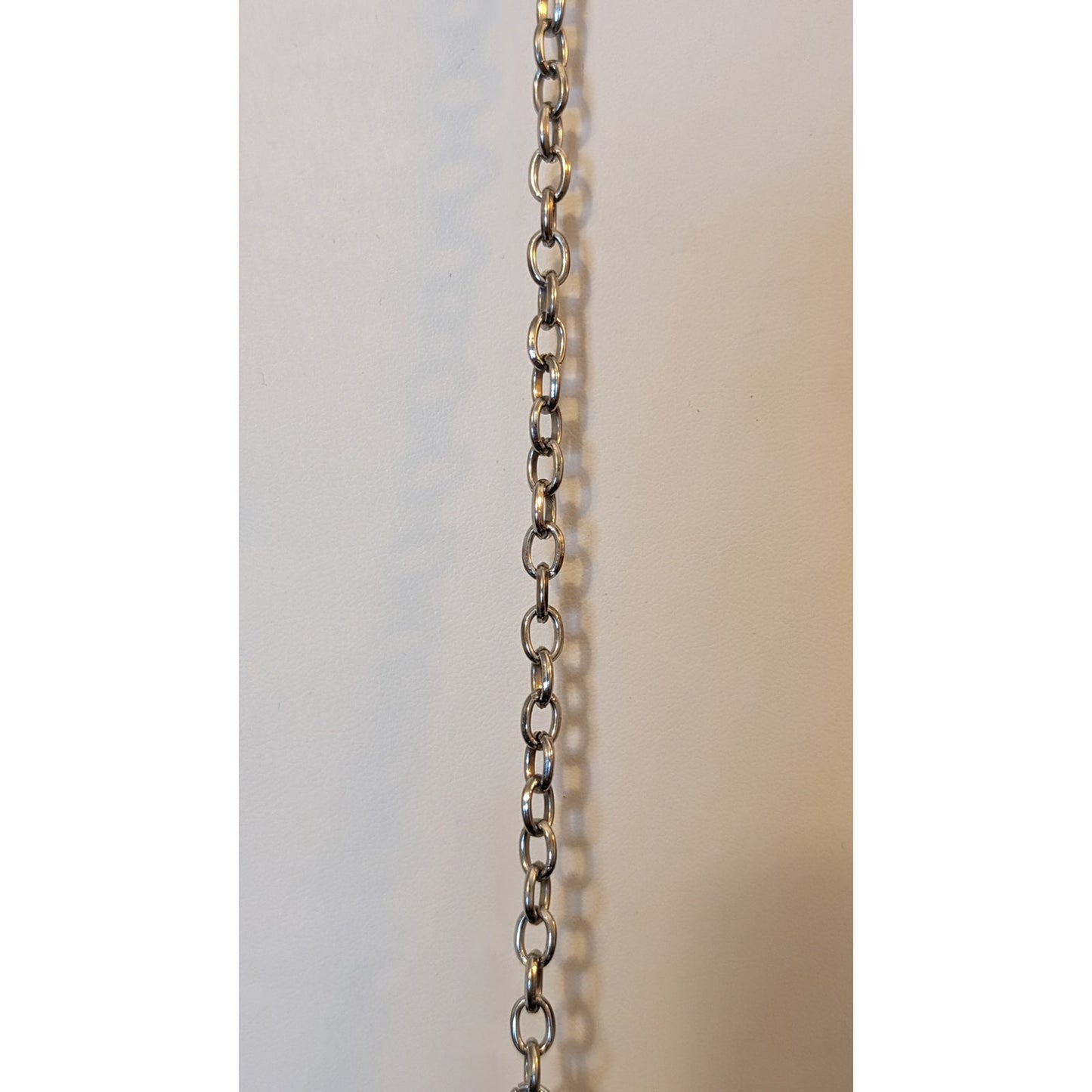Long Silver Tone One Strand To Four Chain W/ Cream & Black Bead Necklace