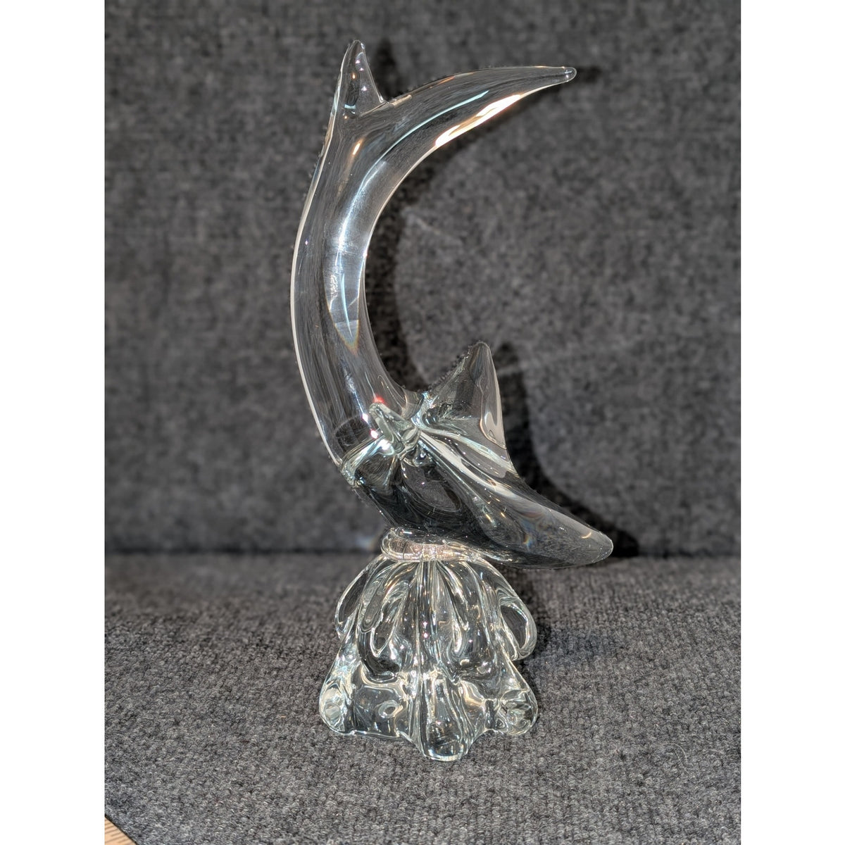 Estate Sale Mid-Century Murano Large Clear Art Glass Shark on Wave Figurine 13"