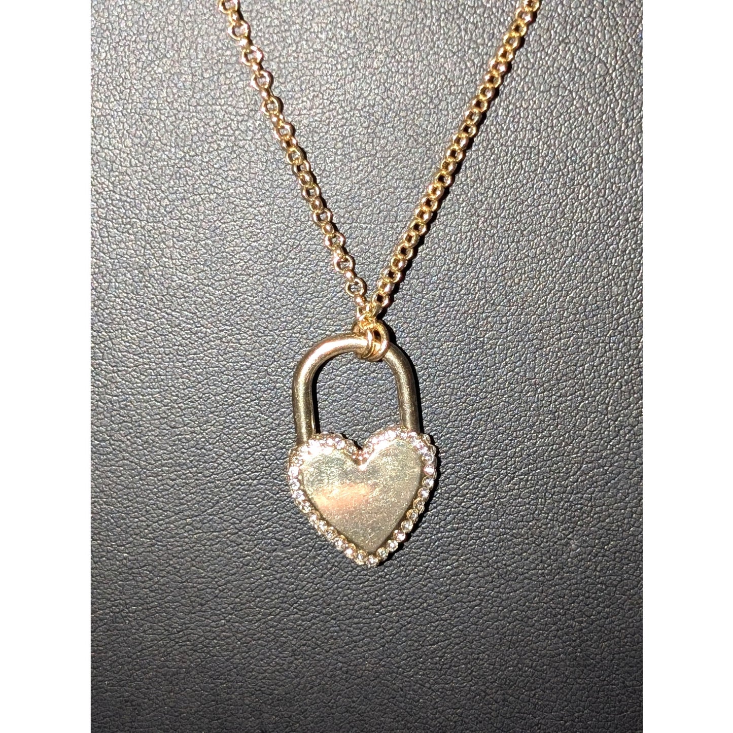 Sugarfix Pave Heart Lock Gold Tone Pendant Chain 26" Necklace