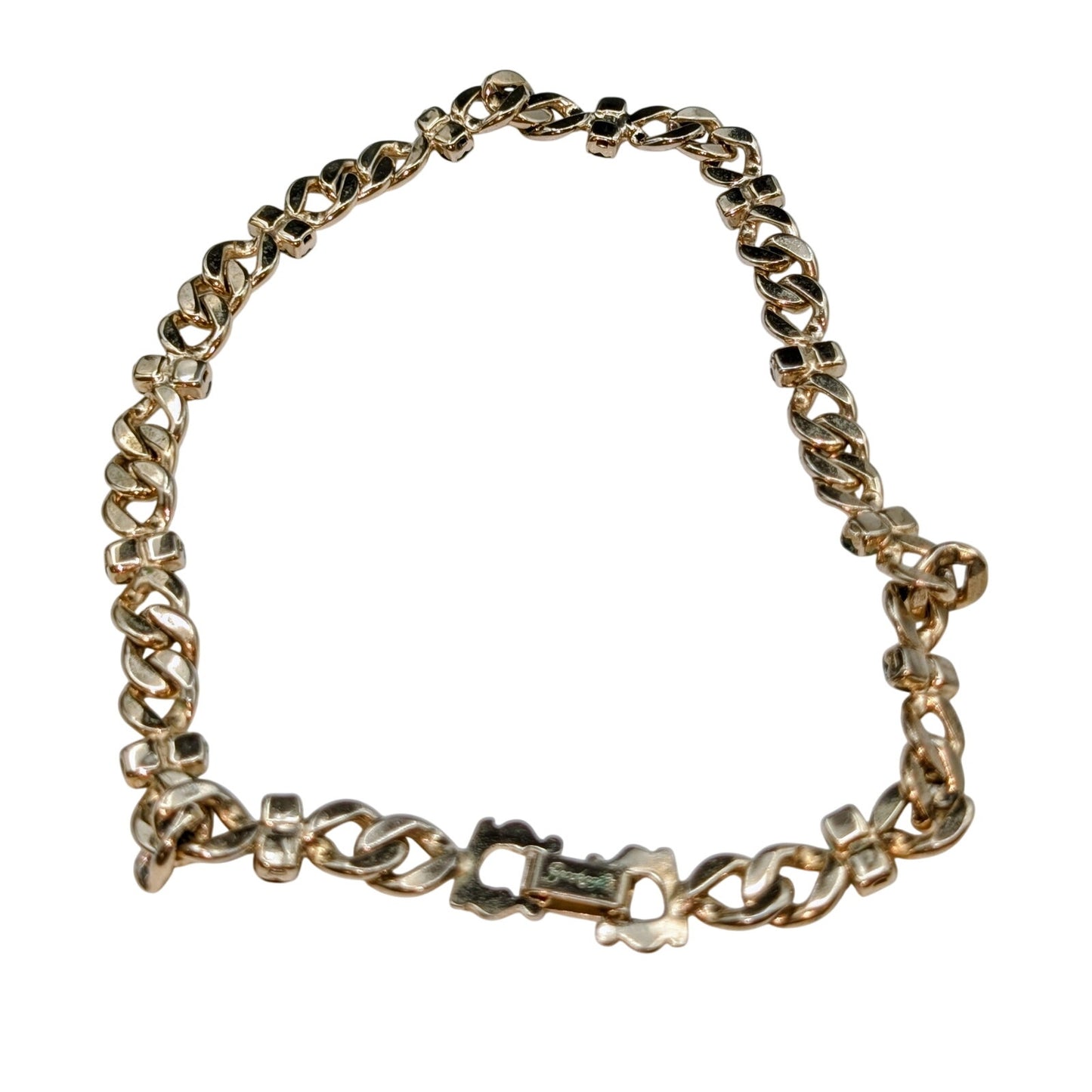 VTG Brookraft Emerald Green Rhinestone Embossed Goldtone Chain Choker Necklace