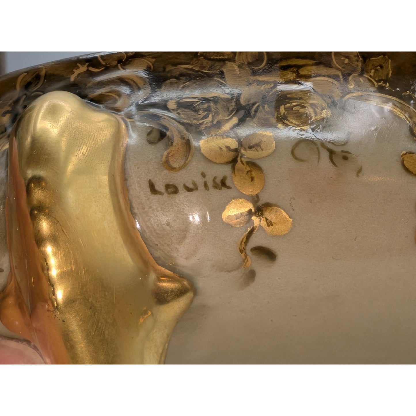 Vtg/Antique Signed Louise Gold Footed China Oval Hand Painted Trinket Box