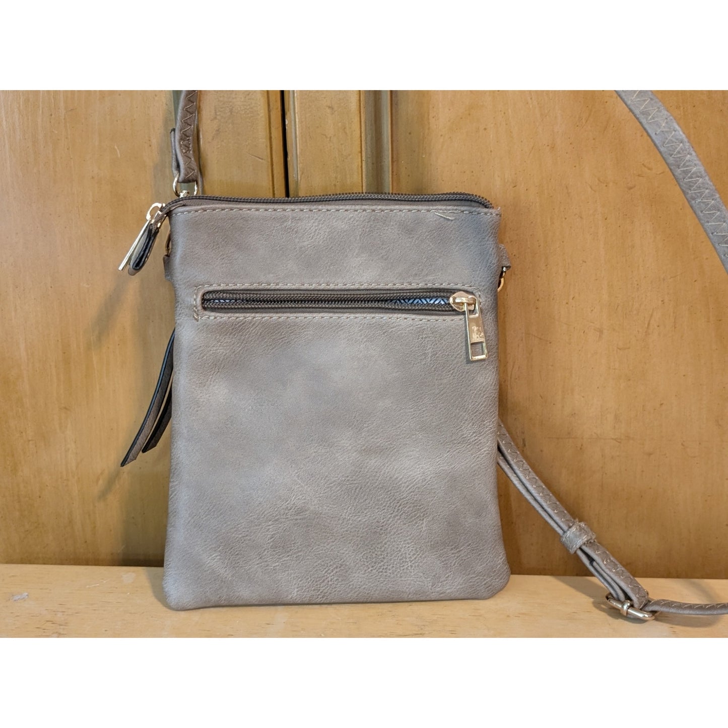 Beige Cross Body Faux Leather Compartment Purse