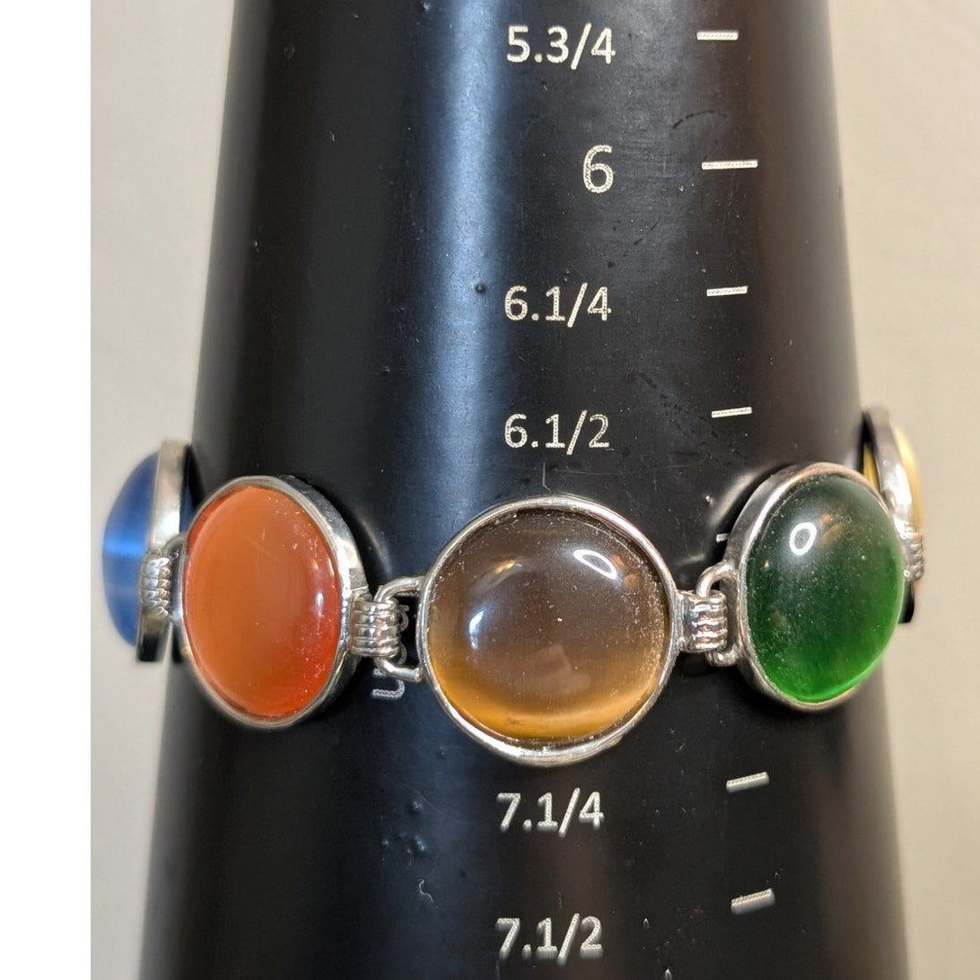 Colorful Bezel Set Cabochon Bead Silver Tone Toggle Bracelet