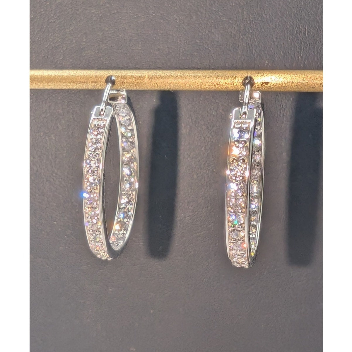 925 Sterling Silver In and Out CZ Hoop Earrings Marked dm