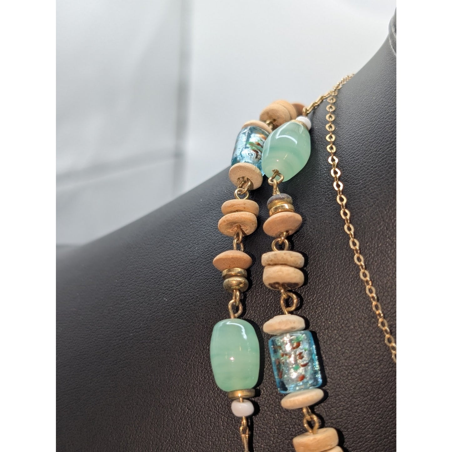 Lot of Two Vintage Boho Glass Beaded Gold Tone Necklaces