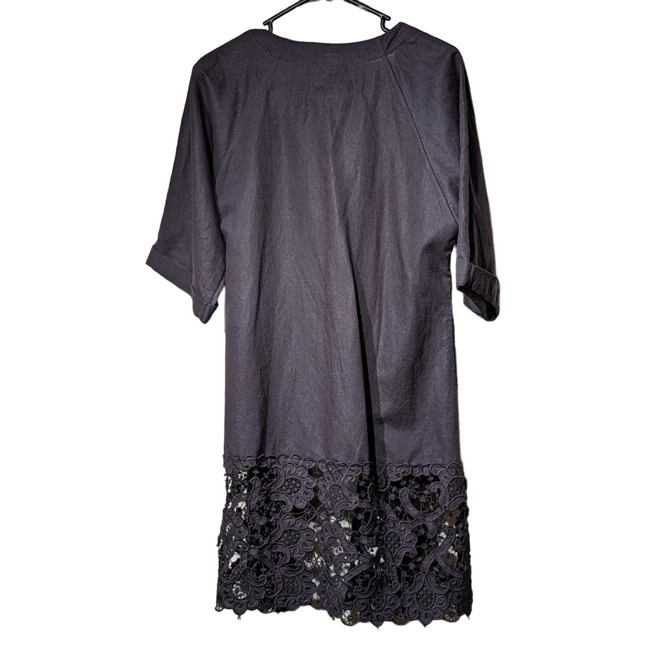 Isda & Co Dark Chocolate Brown Lightweight Wide Lace Hem Open Front Jacket Sz M