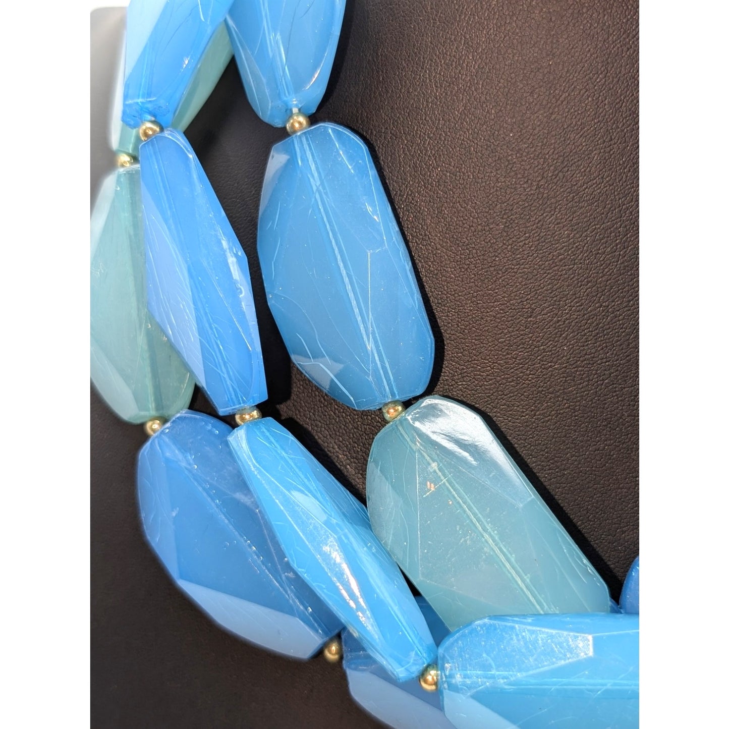 Chunky Three Strand Blue Green Acrylic/Lucite Beaded Statement 18"-23" Necklace