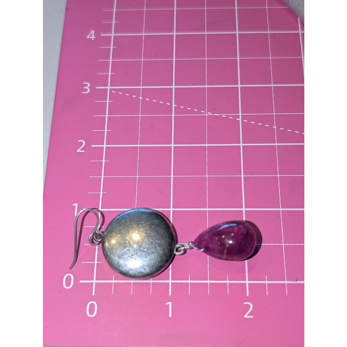 Vintage 925 Sterling Silver Pink Spinel Teardrop Dangle Wire Earrings