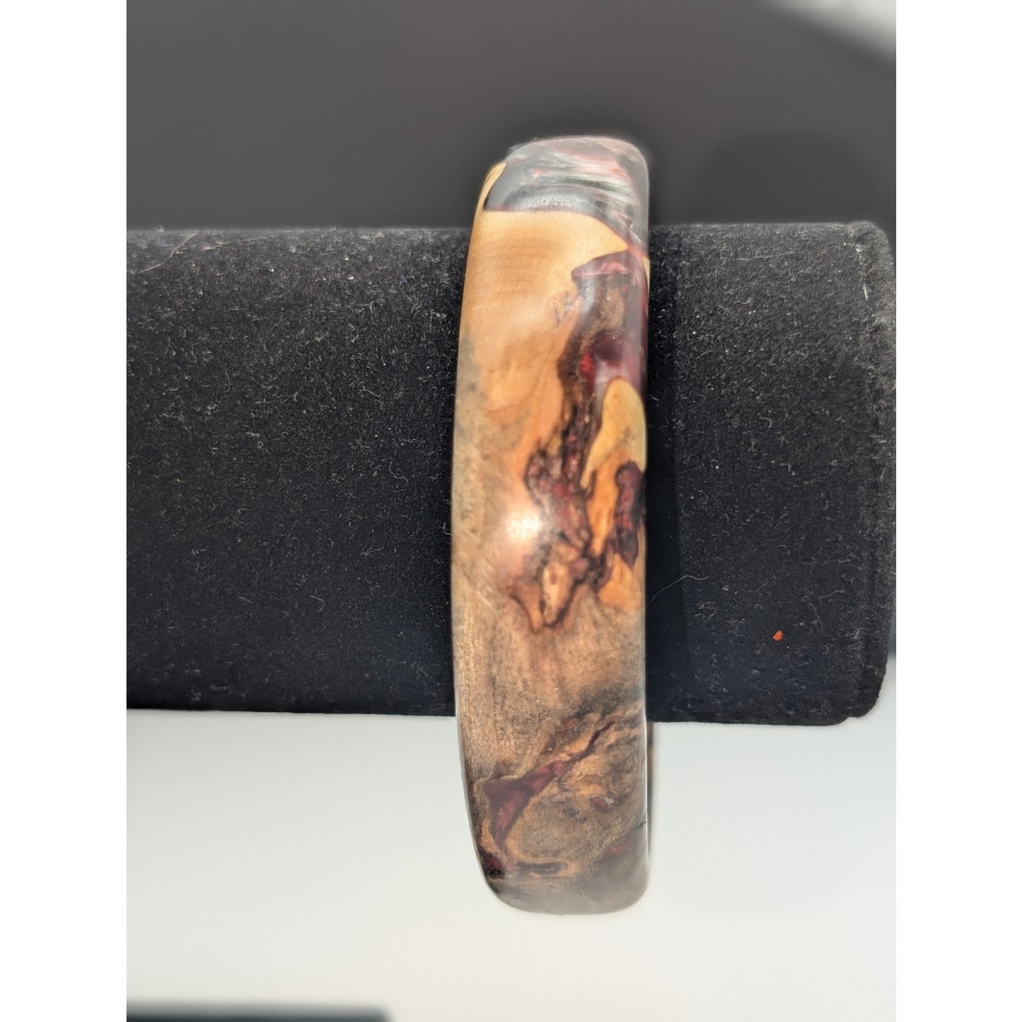 Vtg Natural Wood Colorful Browns Creams Grays & Burgundy Colored Bangle Bracelet