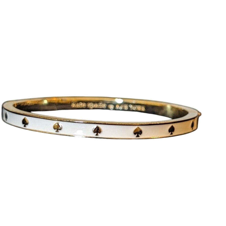 Kate Spade New York White Enamel Gold Tone Hinge Bangle Bracelet