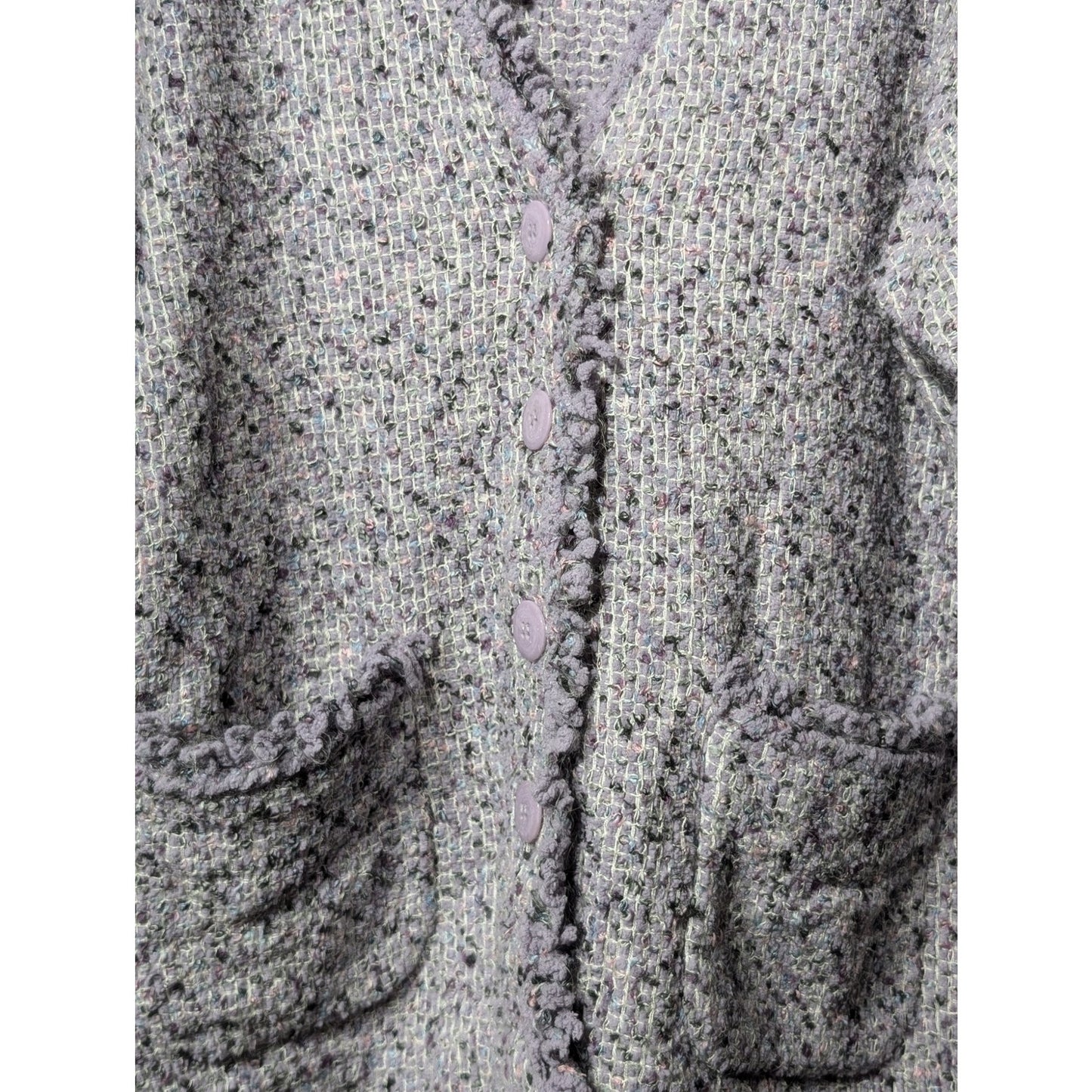 JH Collectibles Lavender Boucle Fringe Button Pocket Front Cardigan Womens Sz 1X
